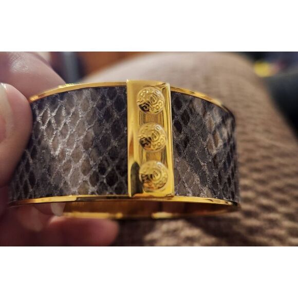 Coach F99649 Leather Python Inlaid Bangle Bracelet with Goldtone trim - Picture 7 of 7